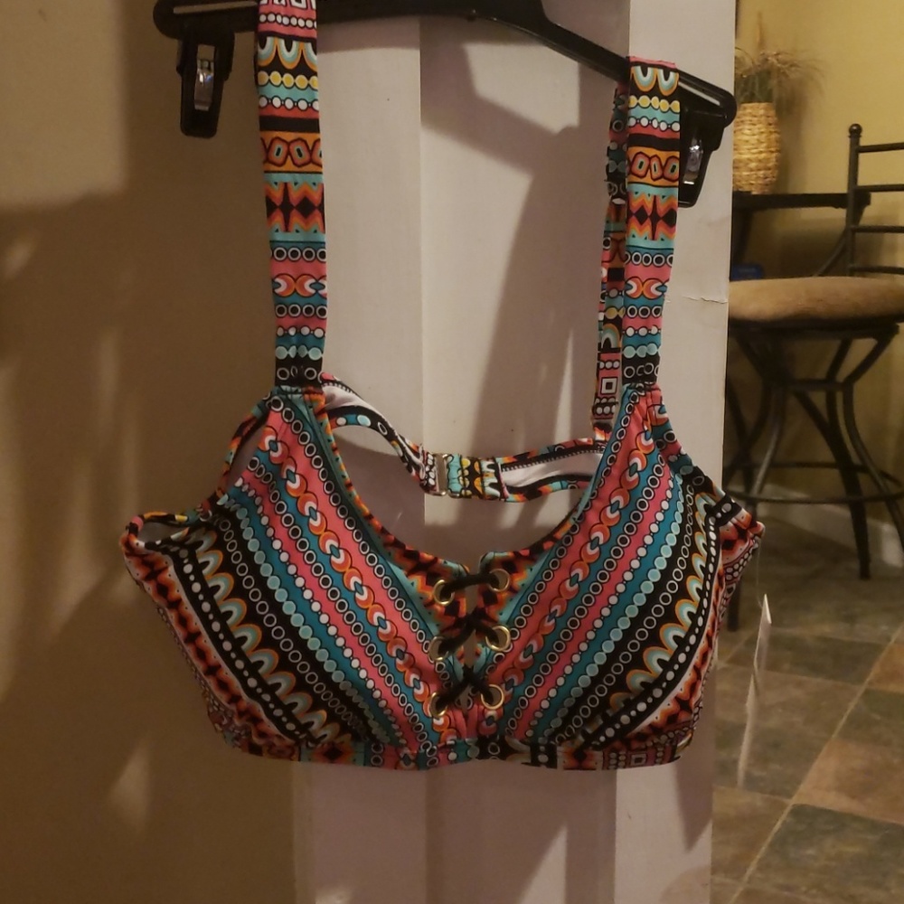 Size 14 multi colored bikini top